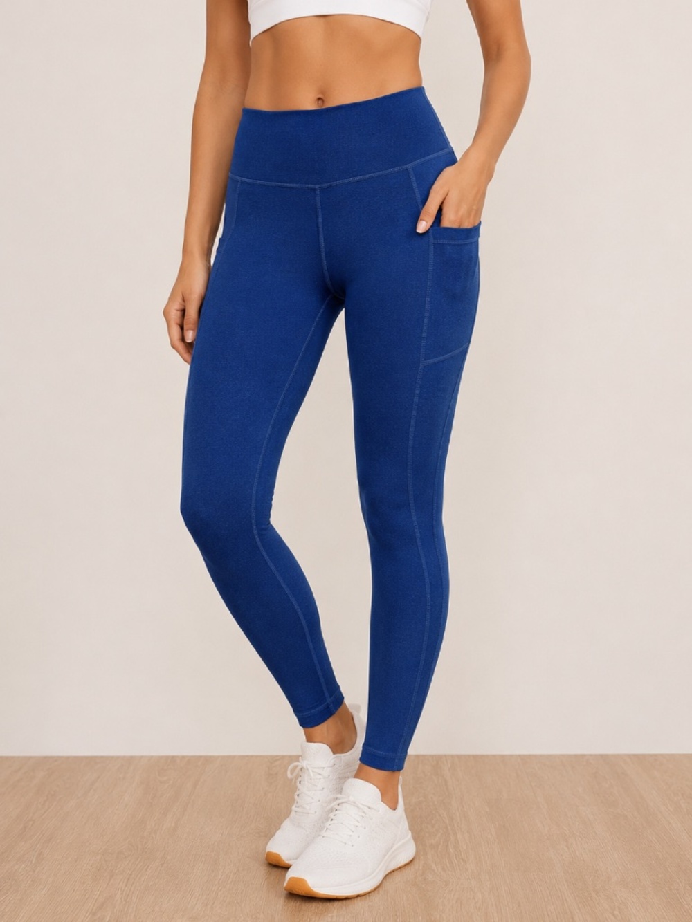WOLVEN Royal Blue Recycled Bottle 2 side Pockets Leggings - Large